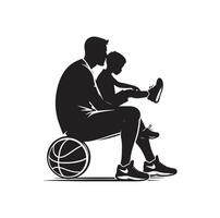basketboll spelare pappa med boll korg silhuett vektor