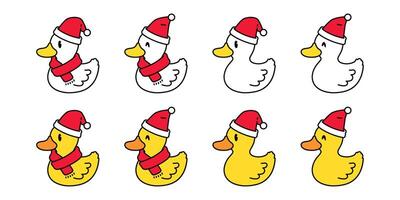 Ente Weihnachten Symbol Santa claus Hut Logo Gummi Ente Vogel Bauernhof Karikatur Charakter Illustration Tier Symbol Gekritzel Design vektor