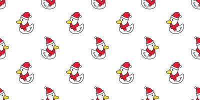 Anka sömlös mönster jul santa claus hatt sudd Anka fågel bruka tecknad serie scarf isolerat upprepa tapet bricka bakgrund illustration djur- klotter design vektor