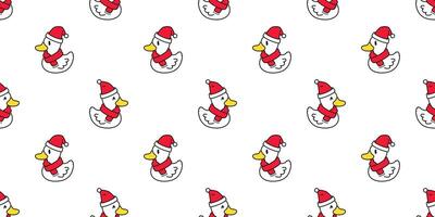 Ente nahtlos Muster Weihnachten Santa claus Hut Gummi Ente Vogel Bauernhof Karikatur Schal isoliert wiederholen Hintergrund Fliese Hintergrund Illustration Tier Gekritzel Design vektor