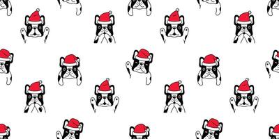 Hund nahtlos Muster Weihnachten Französisch Bulldogge Santa claus Hut Karikatur wiederholen Hintergrund Hintergrund Fliese Schal isoliert Illustration Design vektor