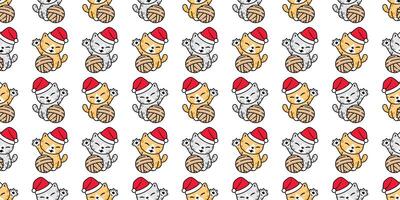 katt sömlös mönster jul santa claus hatt kattunge tecknad serie upprepa tapet bricka bakgrund scarf isolerat illustration klotter design vektor