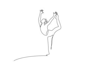 jung schön gesund Frau Pilates Balance Pose Sport voll Körper Länge Lebensstil Linie Kunst Design vektor