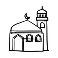 ritad för hand moskén. muslim byggnad för islam vektor