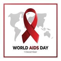 Welt-Aids-Tag-Kampagne mit realistischem rotem Band und Weltkartenhintergrund. bereit zu posten. 1. Dezember vektor