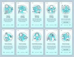 Onkologie Onboarding mobiler App-Seitenbildschirm mit Konzepten. Augenkrebs. Neuroonkologie. Schritt für Schritt grafische Anweisungen zur Behandlung von Krankheiten. ui-vektorvorlage mit rgb-farbillustrationen vektor