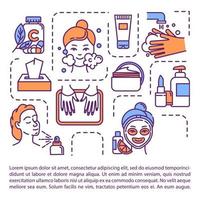 Hautpflege-Konzept-Symbol mit Text. Kosmetikprodukte. dermatologische Behandlung. Körperhygiene. ppt-Seitenvektorvorlage. Broschüre, Magazin, Booklet-Gestaltungselement mit linearen Illustrationen vektor