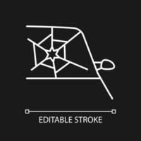 Zerbrochenes Autoglas weißes lineares Symbol für dunkles Thema. Windschutzscheibe beschädigt. zertrümmernde Windschutzscheibe. dünne Linie anpassbare Illustration. isoliertes Vektorkontursymbol für den Nachtmodus. bearbeitbarer Strich vektor