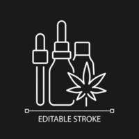 Hanföltinktur weißes lineares Symbol für dunkles Thema. Marihuana-Extrakt. medizinisches Cannabis. dünne Linie anpassbare Illustration. isoliertes Vektorkontursymbol für den Nachtmodus. bearbeitbarer Strich vektor