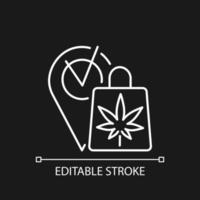 Marihuana-Apotheke weißes lineares Symbol für dunkles Thema. Freizeit-Cannabis-Einzelhandelsgeschäft. dünne Linie anpassbare Illustration. isoliertes Vektorkontursymbol für den Nachtmodus. bearbeitbarer Strich vektor