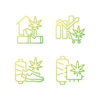 Cannabisprodukte lineare Vektorsymbole mit Farbverlauf eingestellt. Hanfbeton Baumaterial. globalen legalen Marihuana-Markt. dünne Linie Kontursymbole bündeln. Sammlung von isolierten Umrissillustrationen vektor