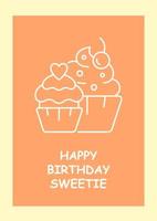 alles gute zum geburtstag schatzpostkarte mit linearem glyphensymbol. festliche Cupcakes. Grußkarte mit dekorativem Vektordesign. Einfaches Poster mit kreativer Lineart-Illustration. Flyer mit Urlaubswunsch vektor