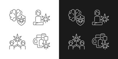 Lineare Symbole für Cannabis und psychische Gesundheit für den dunklen und hellen Modus. Marihuana-Gehirnschutz. entspannende Wirkung. anpassbare dünne Liniensymbole. isolierte Vektor-Umriss-Illustrationen. bearbeitbarer Strich vektor