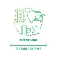 Symbol für sicheres Fahren mit grünem Farbverlauf. Fahrschule Ergebnis abstrakte Idee dünne Linie Illustration. Sicherheit im Straßenverkehr. Fahrregeln und Anweisungen. Vektor isolierte Umriss-Farbzeichnung