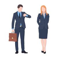 Geschäftsmann und Geschäftsfrau in strenger Kleidung für Verhandlungen auf weißem Hintergrund - Vektor