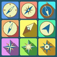 Navigeringskompass platt ikoner uppsättning vektor