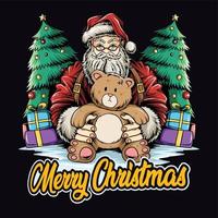 Weihnachtsmann hält einen Teddybären als Kindergeschenk an Heiligabend vektor