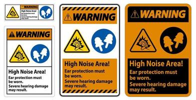varningsskylt högt bullerområde hörselskydd måste bäras, allvarliga hörselskador kan uppstå vektor