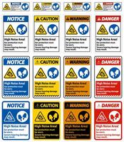 Warnschild hoher Lärmbereich Gehörschutz muss getragen werden, schwere Gehörschäden können die Folge sein vektor