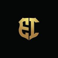 ei-Logo-Monogramm mit Goldfarben und Designvorlage für Schildform vektor