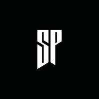 sp-Logo-Monogramm mit Emblem-Stil auf schwarzem Hintergrund isoliert vektor
