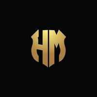hm Logo-Monogramm mit Goldfarben und Designvorlage für Schildform vektor
