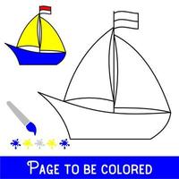 rolig båt som ska färgläggas, målarboken för förskolebarn med lätt pedagogisk spelnivå. vektor