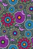 nahtloser afrikanischer Wachsdruckstoff, ethnisches handgemachtes Ornament-Modedesign, afro-ethnische Blumen und geometrische Elemente mit Stammesmotiven. Vektor bunte Textur, Afrika Textil Ankara-Stil Hintergrund