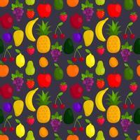 süße Frucht im flachen Stil nahtlose Muster. Ananas und Erdbeere, Apfel und Aprikose. vektor