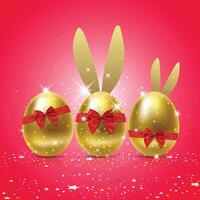 glücklich Ostern Hintergrund mit realistisch golden scheinen dekoriert Eier vektor