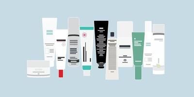 en samling av annorlunda typer av hud vård Produkter. vektor
