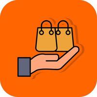 Einkaufen Tasche gefüllt Orange Hintergrund Symbol vektor