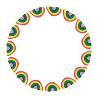 cirkel hand dragen färgrik regnbåge och plats för de text i de mitten på vit bakgrund. klotter enkel design vektor