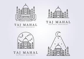 einstellen von taj Mahal Linie Kunst Illustration Symbol Logo Design vektor