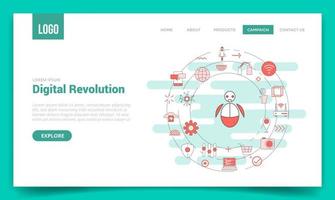Technologiekonzept der digitalen Revolution mit Kreissymbol für Website-Vorlage oder Zielseiten-Homepage vektor