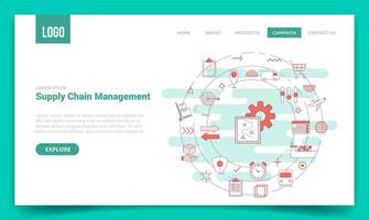 SCM Supply Chain Management-Konzept mit Kreissymbol für Website-Vorlage oder Zielseiten-Homepage vektor