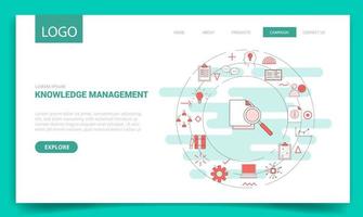 kunskapshanteringskoncept med cirkelikon för webbplatsmall eller startsida för målsida vektor
