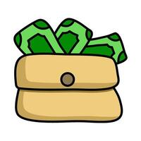 einfach Illustration von ein braun Tasche voll von Geld und Geld verstreut um, geeignet zum das Thema von Finanzen, Investition, Vermögen, Einkommen, arbeiten, Einkommen vektor