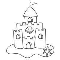 Sommer- Sand Schloss Gliederung Gekritzel Illustration auf Weiß Hintergrund zum Färbung Seiten vektor