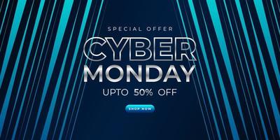 Cyber Monday Sale Banner Template Design mit blauem Lichteffekt auf dunklem Hintergrund für Werbeplakate oder Geschäftsförderung vektor