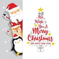 jultomten rådjur pingvin text god jul och gott nytt år - sida vit vektor