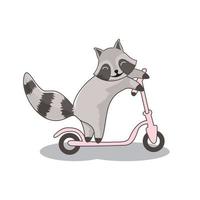 Waschbär, der Rollerkarikaturillustration spielt vektor