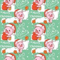süßes Schwein Zeichentrickfigur Weihnachten nahtlose Muster vektor