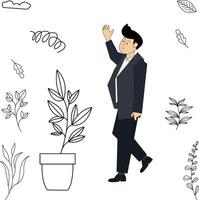 Illustration von das Geste von ein Geschäftsmann erziehen seine Hand vektor