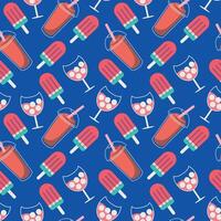 sömlös mönster med milkshakes med en jordgubb och is grädde kon. vektor