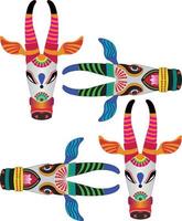 kala thala eller bull paper mache mask. kerala. södra Indien den kan användas för en målarbok, textiltygstryck, telefonfodral, gratulationskort. logotyp, kalender. i kalamkari madhubani-stil vektor