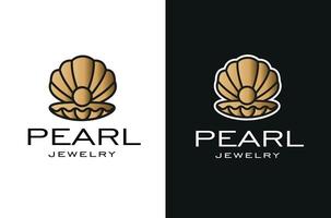 Illustration von golden Schale mit Perle elegant Luxus Schale Logo Design vektor