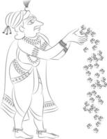 Segen über die Braut in der Hochzeitszeremonie, gezeichnet in indischer Volkskunst, Kalamkari-Stil. für Textildruck, Logo, Tapete vektor