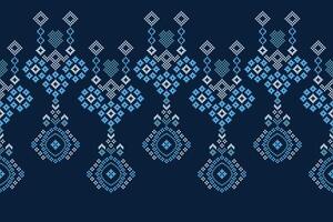 traditionell ethnisch Motive Ikat geometrisch Stoff Muster Kreuz Stich.ikat Stickerei ethnisch orientalisch Pixel Marine Blau Hintergrund. abstrakt, Illustration. Textur, Schal, Dekoration, Tapete. vektor