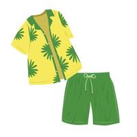 Strandkleidung, Sommer- Mode, Hawaii Hemd und kurze Hose. Sommer- Element. Hallo Sommer- Konzept. Karikatur eben isoliert auf Weiß Hintergrund. vektor